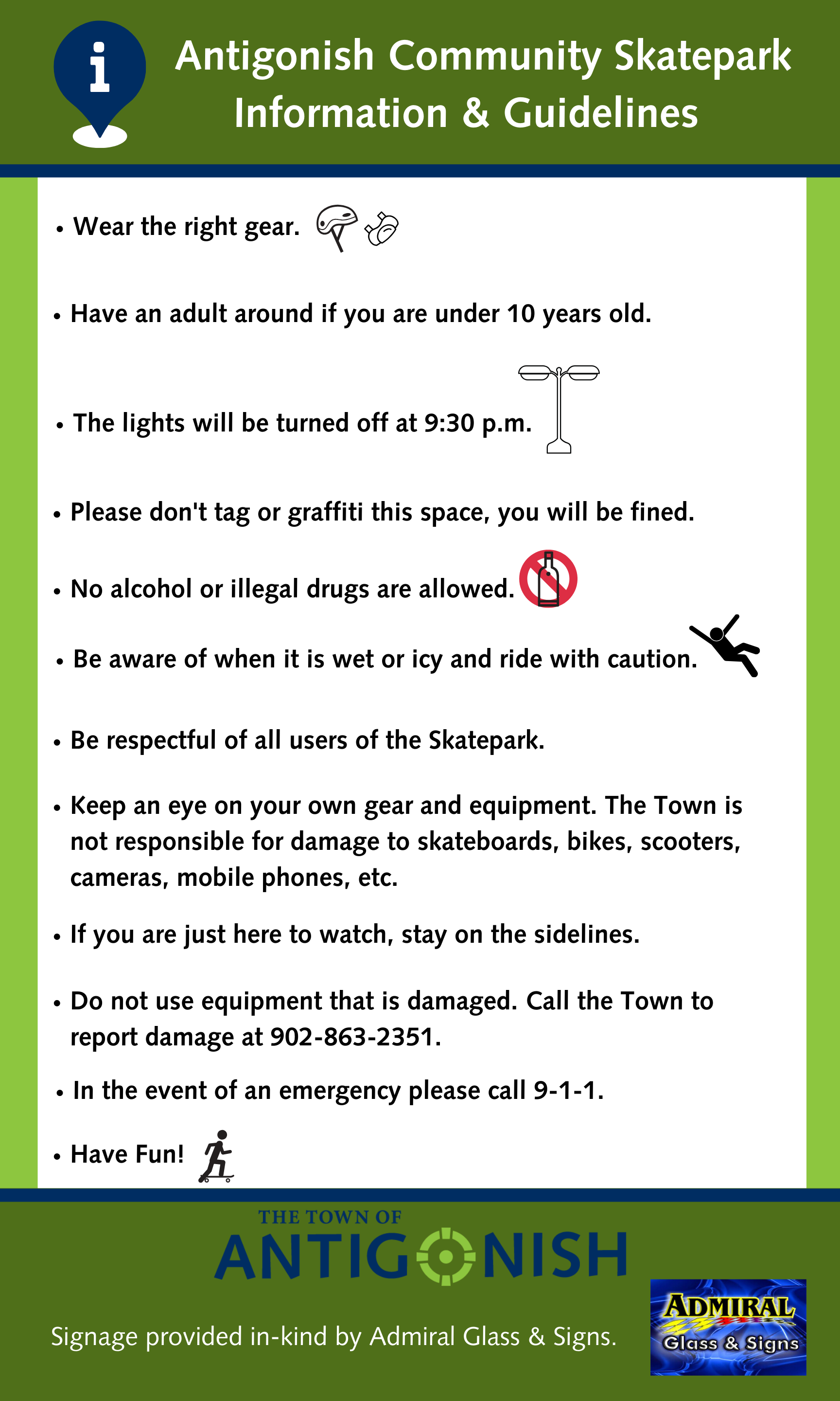 Skatepark rules and regulations.