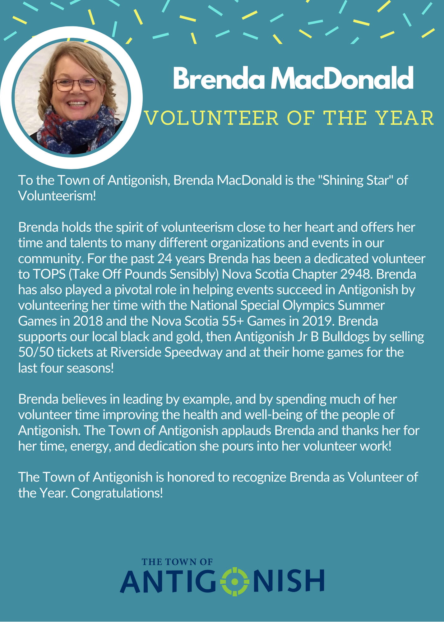 Brenda MacDonald 2020 Volunteer of the Year.